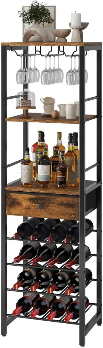 Wine Rack Freestanding Floor with Glass Holder Bar - Image 1