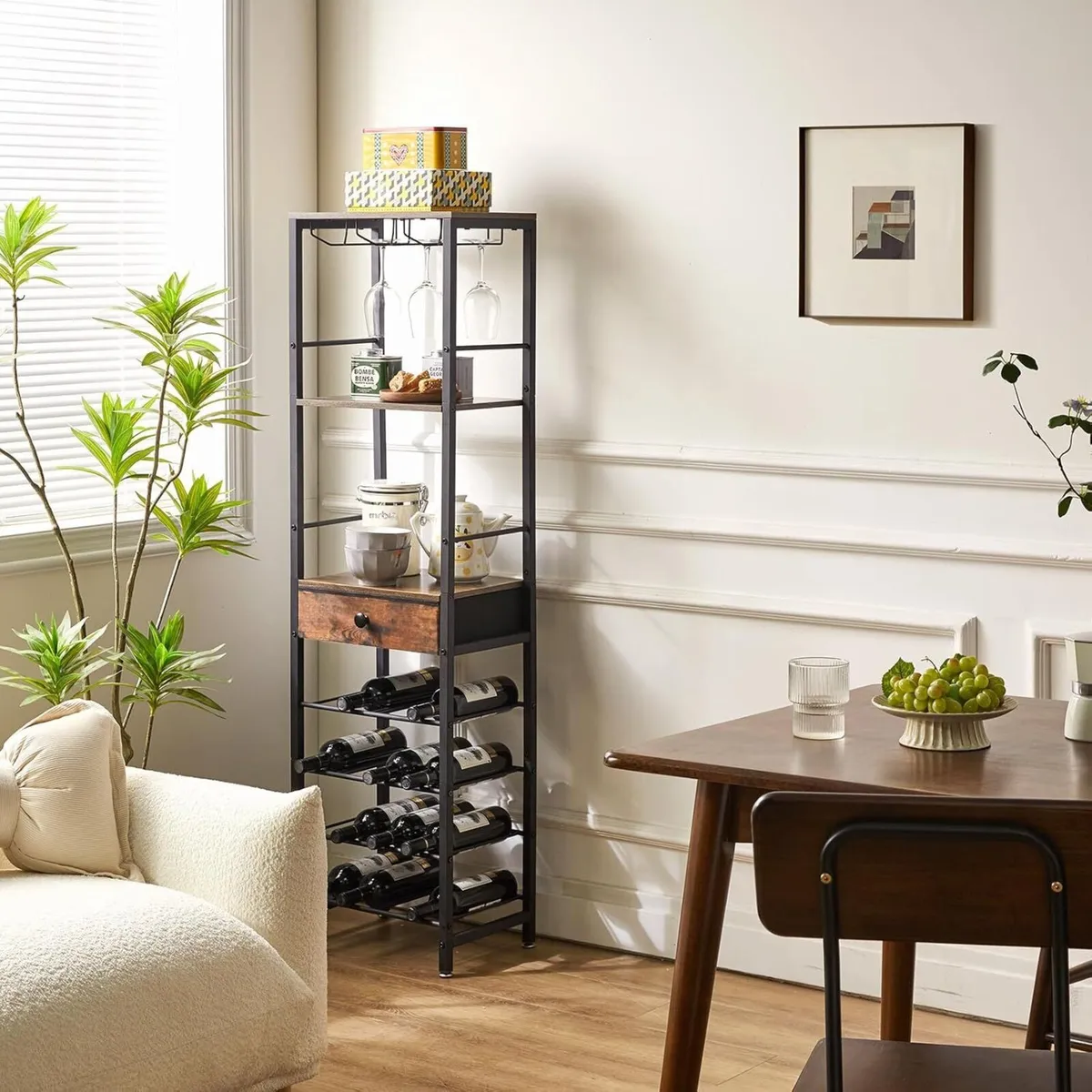 Wine Rack Freestanding Floor with Glass Holder Bar - Image 4