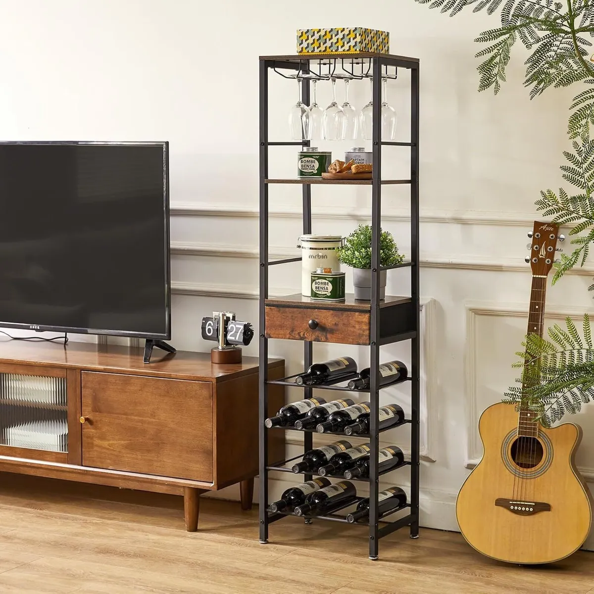 Wine Rack Freestanding Floor with Glass Holder Bar - Image 2