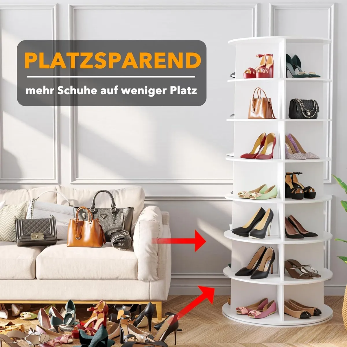 7 Tier Rotating Shoe Rack Tower Spinning Display - Image 4