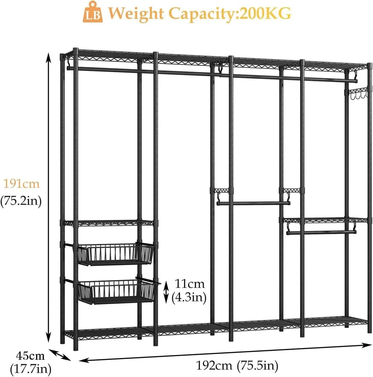 Heavy Duty Clothes Rail with 2 Slid Baskets - Image 3