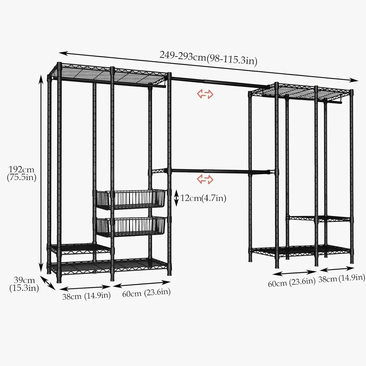 Extendable Clothes Rails Coat Stand with Pull-Out - Image 3