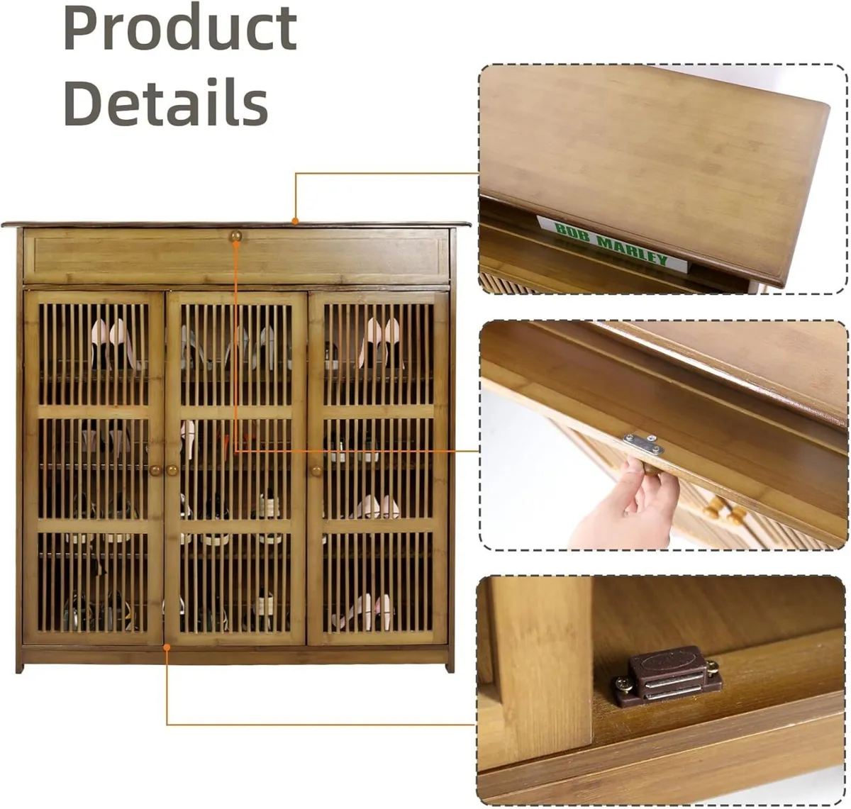 Wooden Shoe Storage Cabinet with Slatted Doors 5 - Image 4