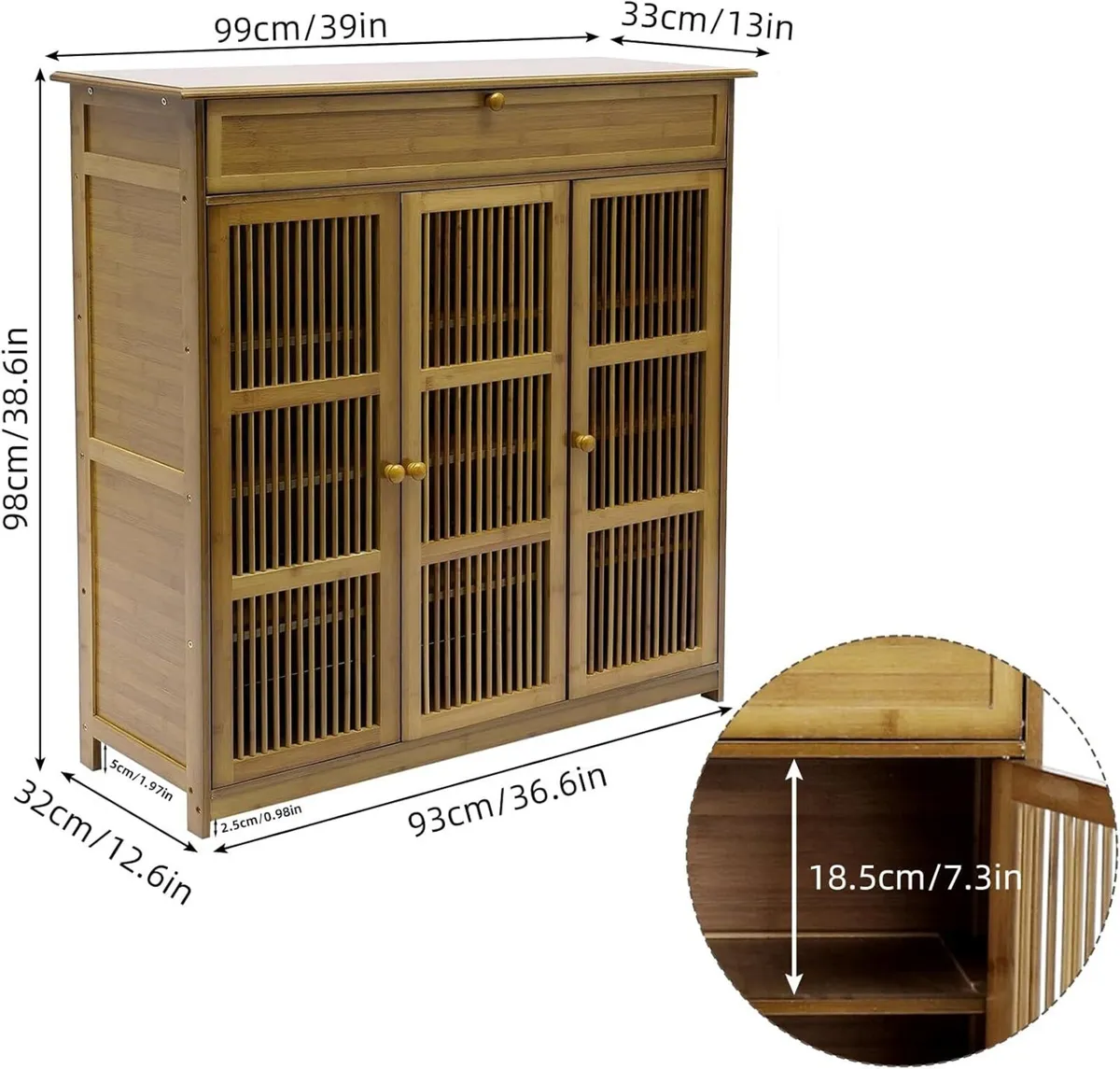 Wooden Shoe Storage Cabinet with Slatted Doors 5 - Image 2