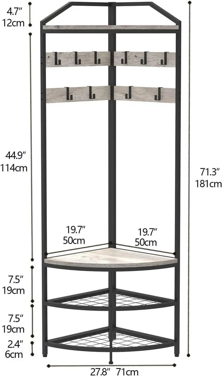 Corner Hall Tree Coat Rack with Shoe Bench - Image 2