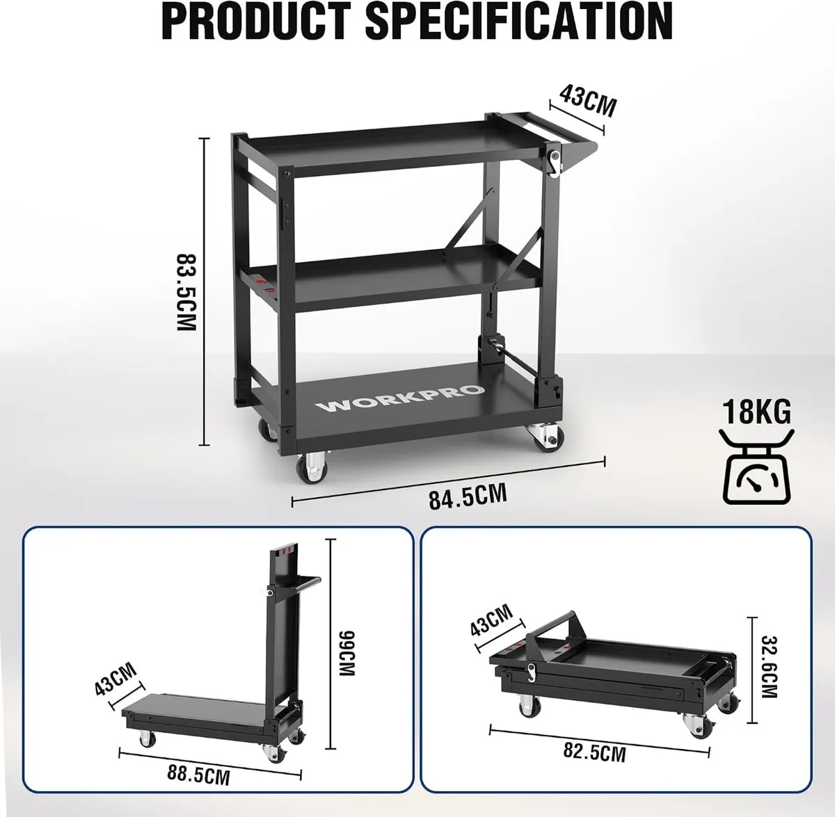 3-In-1 Folding Steel Service Cart 135KG Capacity - Image 3