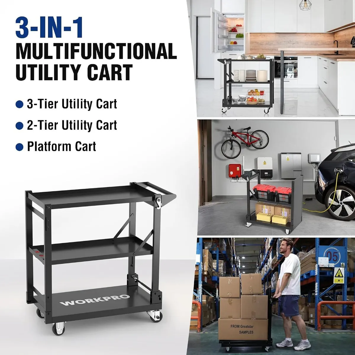 3-In-1 Folding Steel Service Cart 135KG Capacity - Image 4