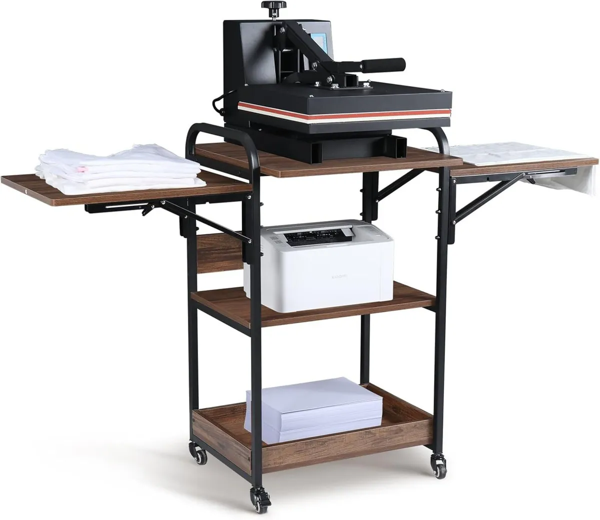 Heat Press Stand Table with 3-Tier Storage - Image 1