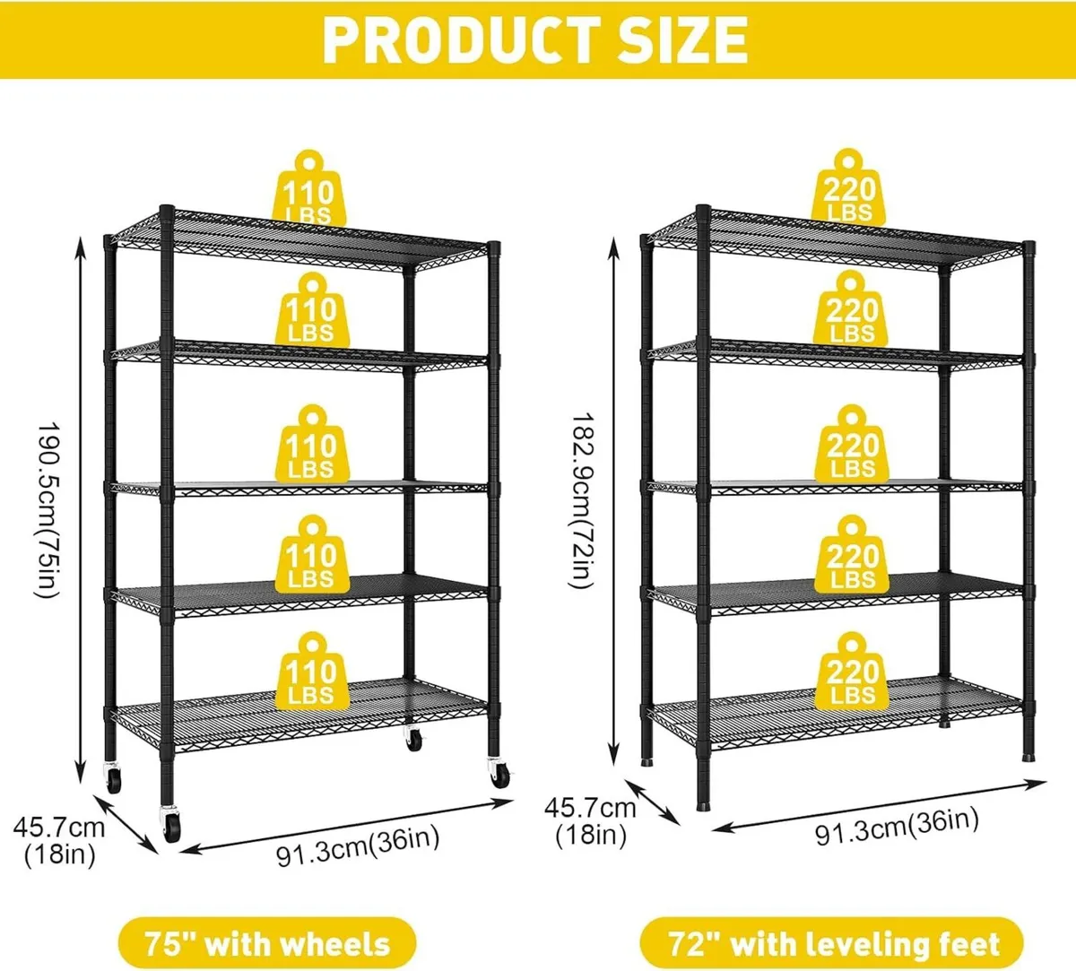 Heavy Duty Garage Shelving Unit 91.3x45.7x182.9CM - Image 2