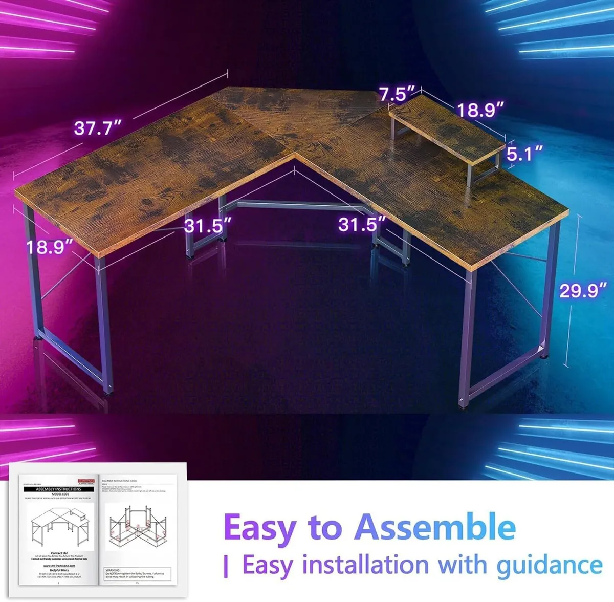 Corner Desk 50" L Shaped Gaming - Image 2