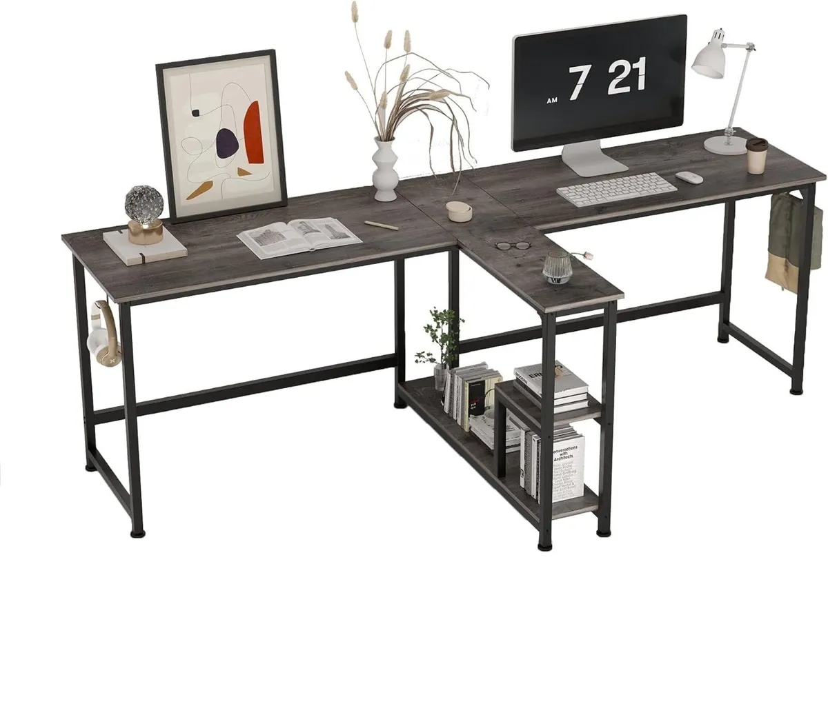 83.7" Two Person Desk Computer with Storage - Image 1