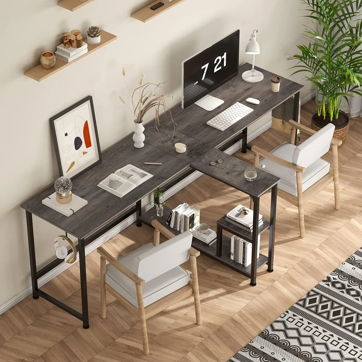 83.7" Two Person Desk Computer with Storage - Image 2