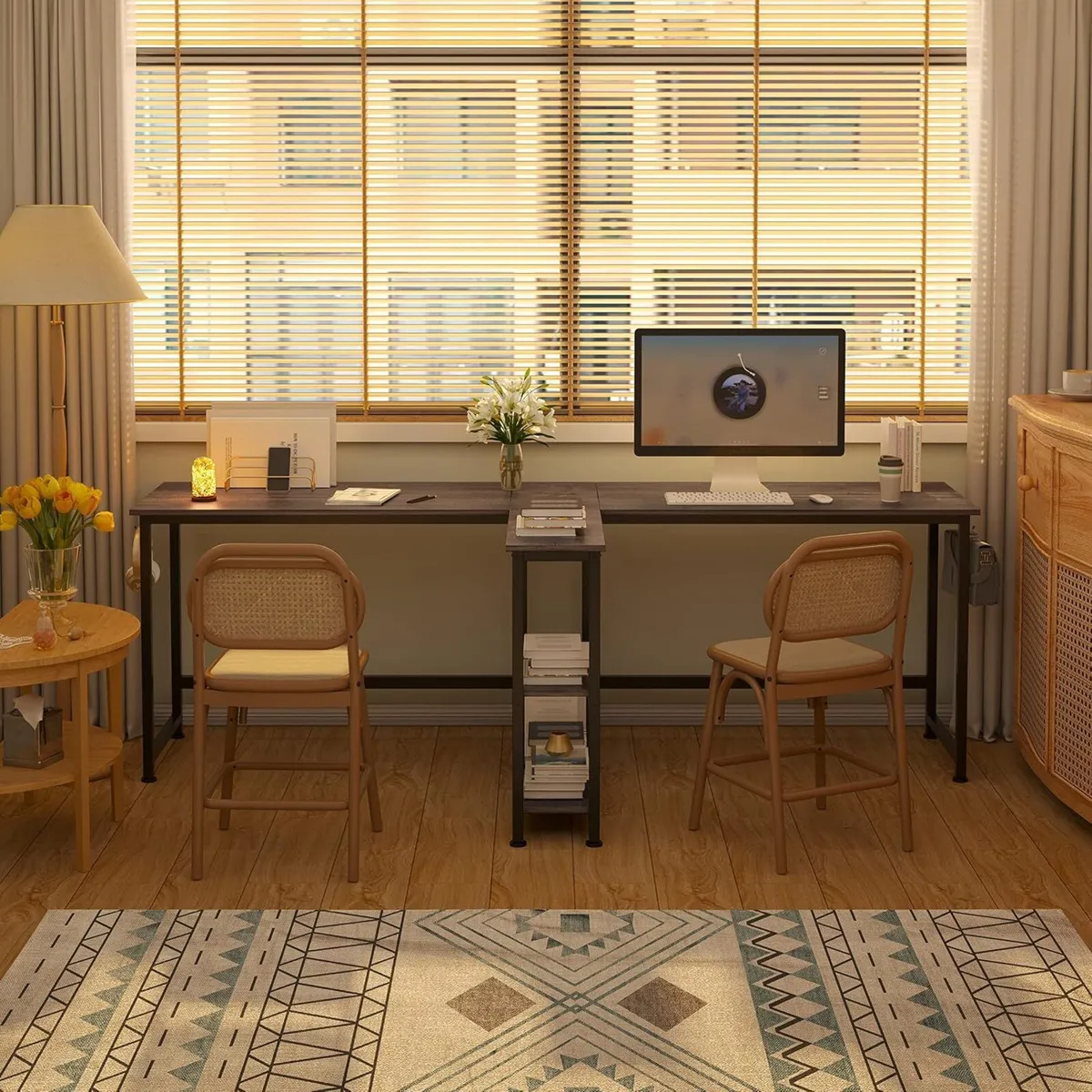 83.7" Two Person Desk Computer with Storage - Image 4