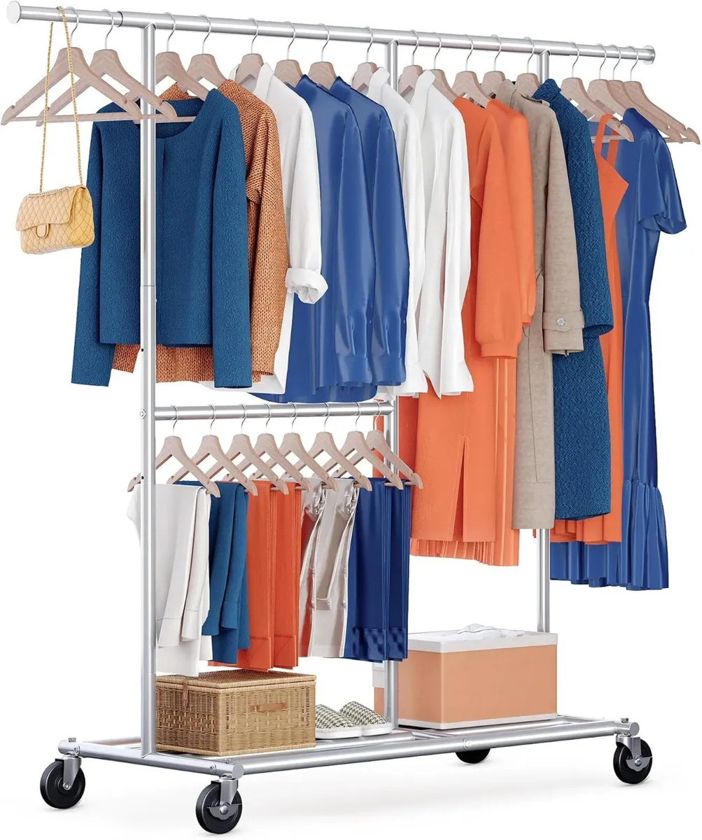 Heavy Duty Double Clothes Rail with Wheels 209KG - Image 1
