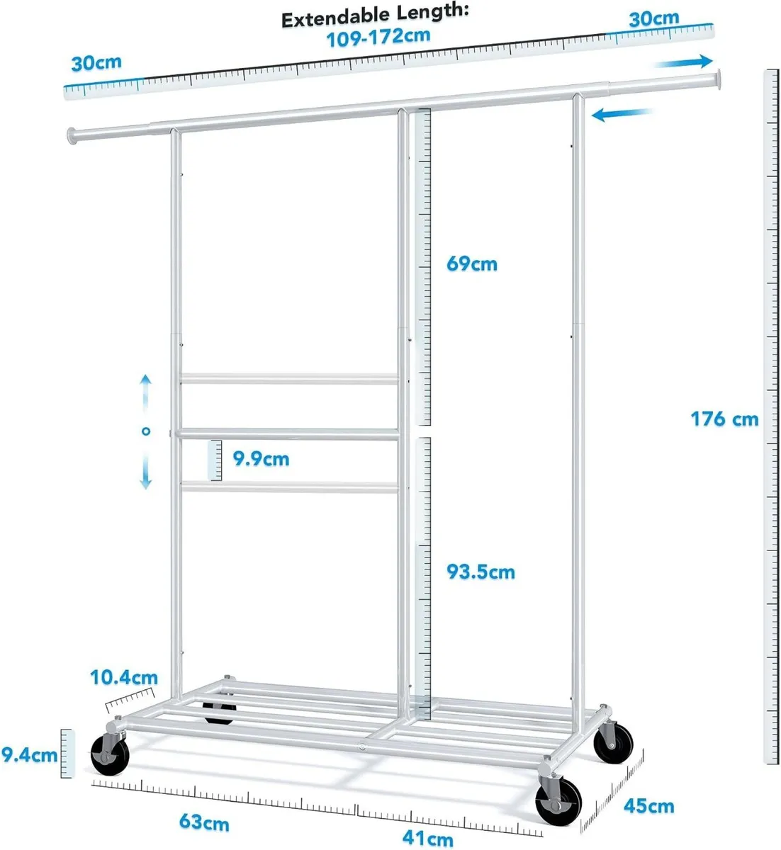 Heavy Duty Double Clothes Rail with Wheels 209KG - Image 3