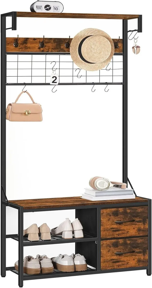 Coat Rack with Shoe Storage Bench Stand Hooks - Image 1