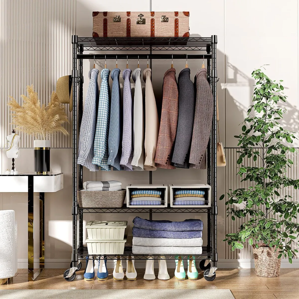 Heavy Duty Rolling Garment Rack 3 Tiers Adjustable - Image 2