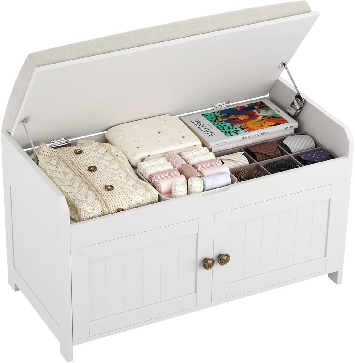 Shoe Bench Storage with Padded Seat Cushion 2-Door - Image 1