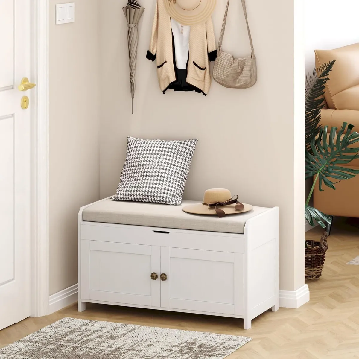Shoe Bench Storage with Padded Seat Cushion 2-Door - Image 2