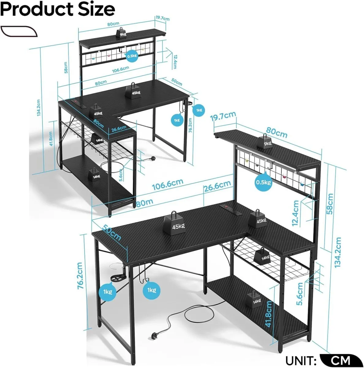 Gaming Desk with Power Outlets LED Workstation 4 - Image 3