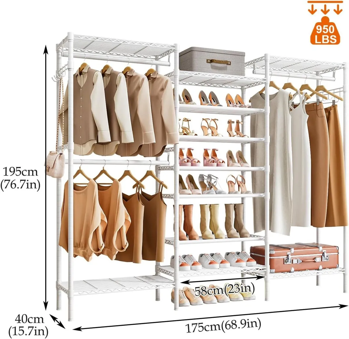 Heavy Duty Clothes Rail with Shoe Rack Adjustable - Image 3