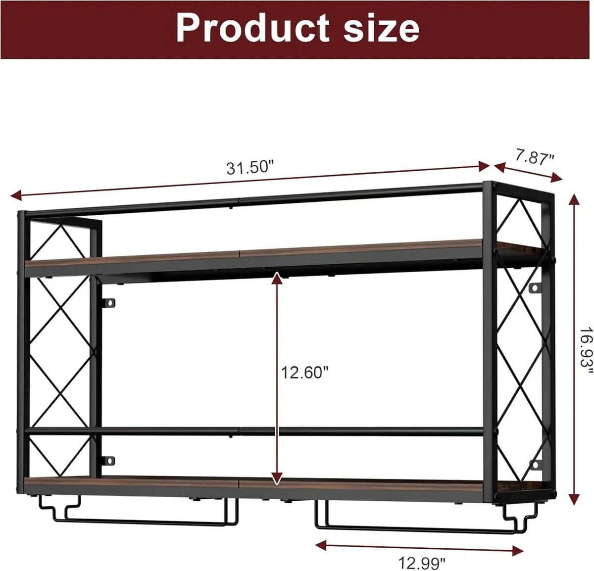 Wine Rack Wall Mount 2 Tier with Glass - Image 3