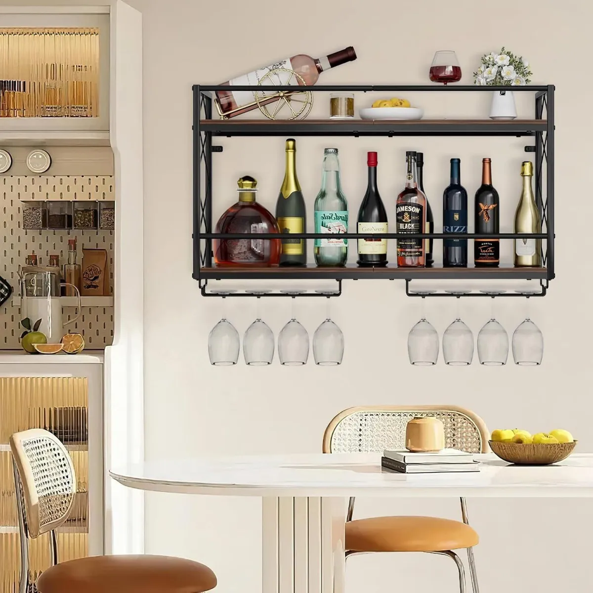 Wine Rack Wall Mount 2 Tier with Glass - Image 4