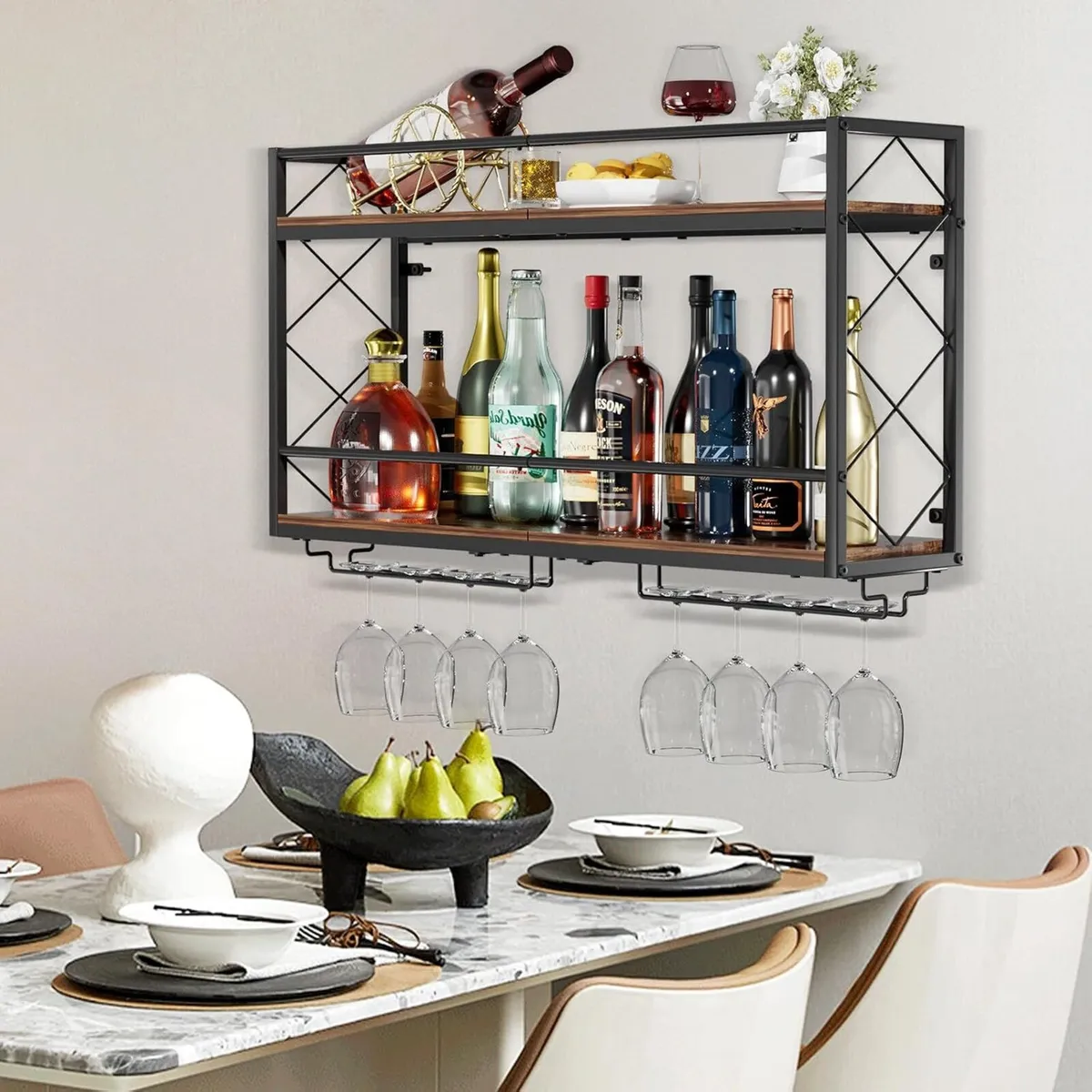 Wine Rack Wall Mount 2 Tier with Glass - Image 2