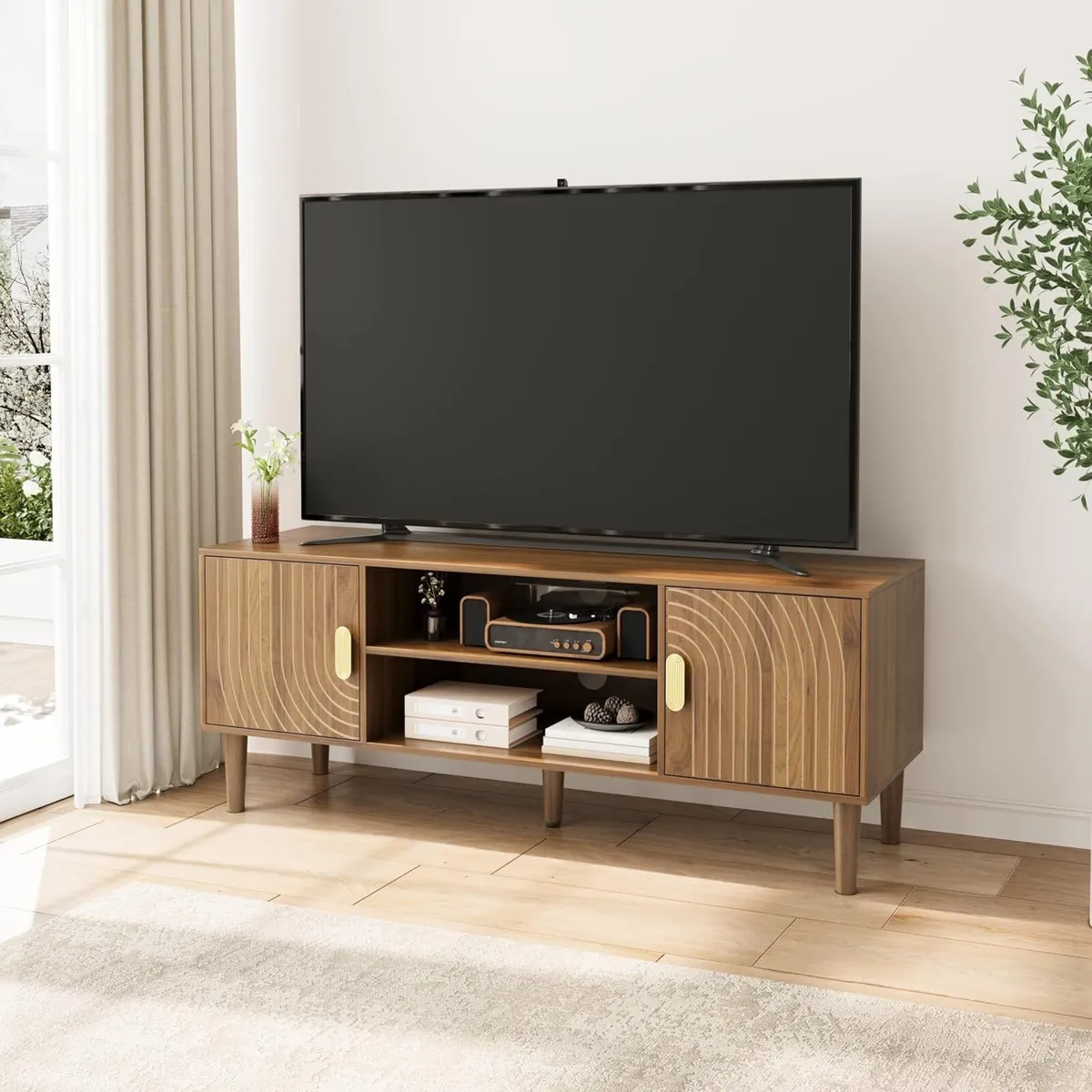 Walnut TV Stand with Line Groove Design 47.2 - Image 1