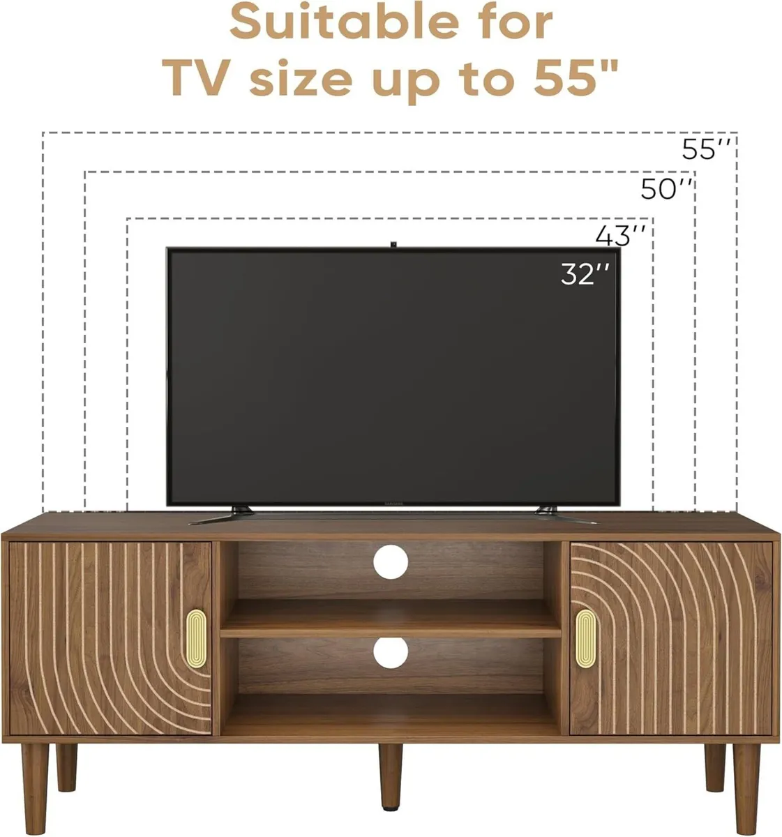 Walnut TV Stand with Line Groove Design 47.2 - Image 4