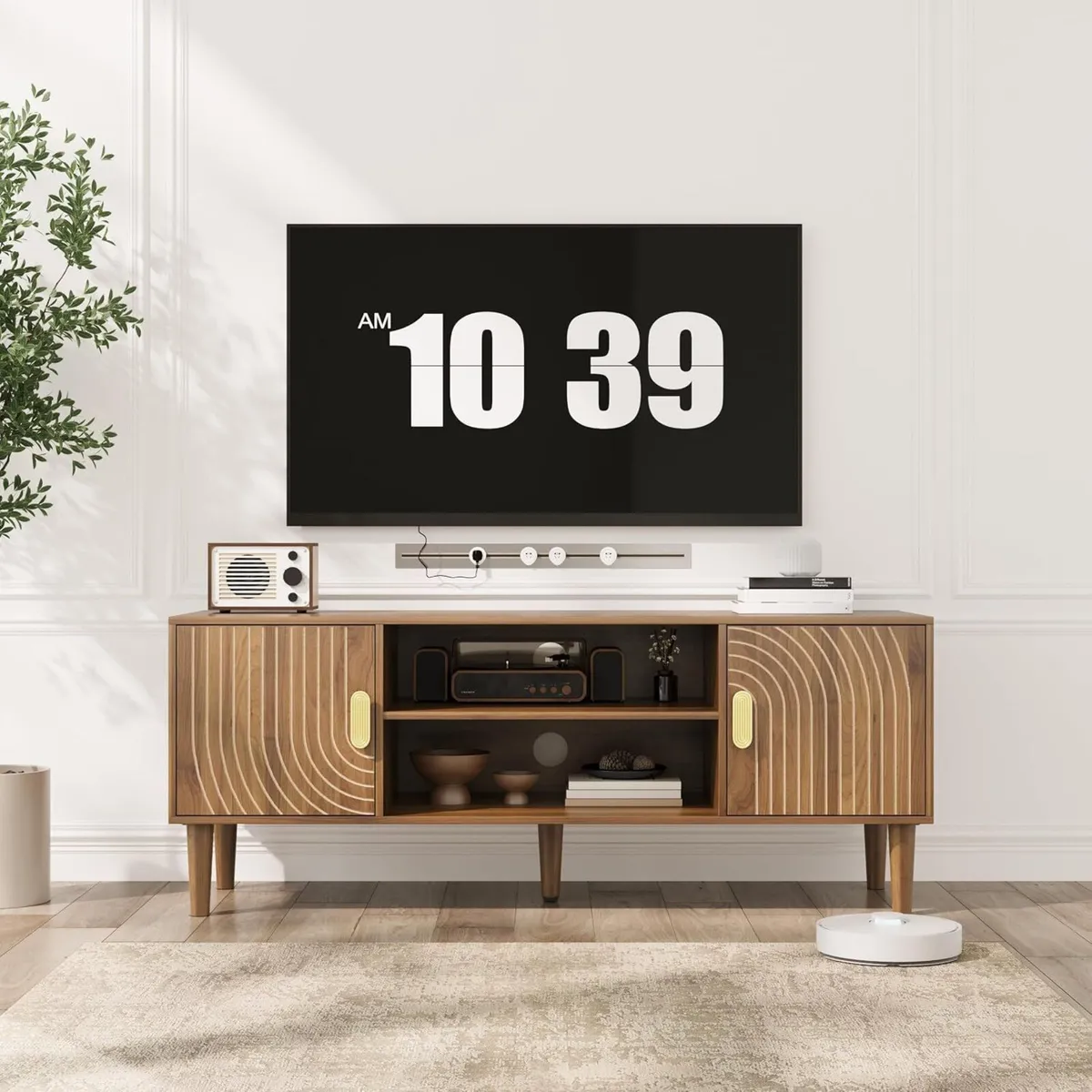 Walnut TV Stand with Line Groove Design 47.2 - Image 3