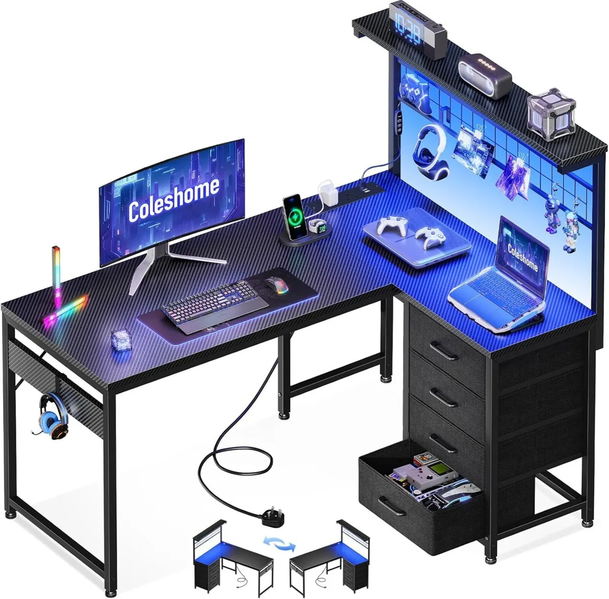 L Shaped Gaming Desk with Drawers Shelf 110 - Image 1