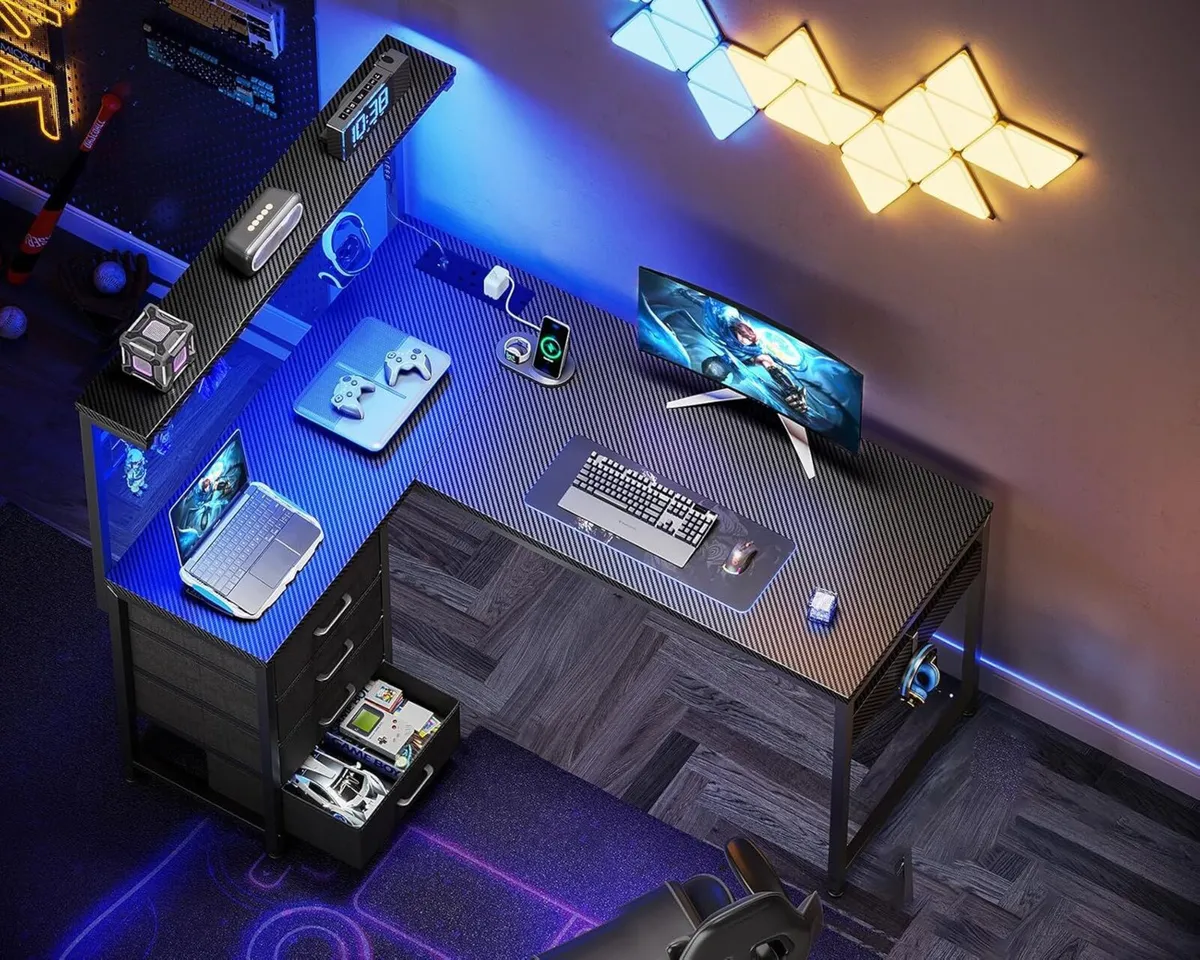 L Shaped Gaming Desk with Drawers Shelf 110 - Image 2