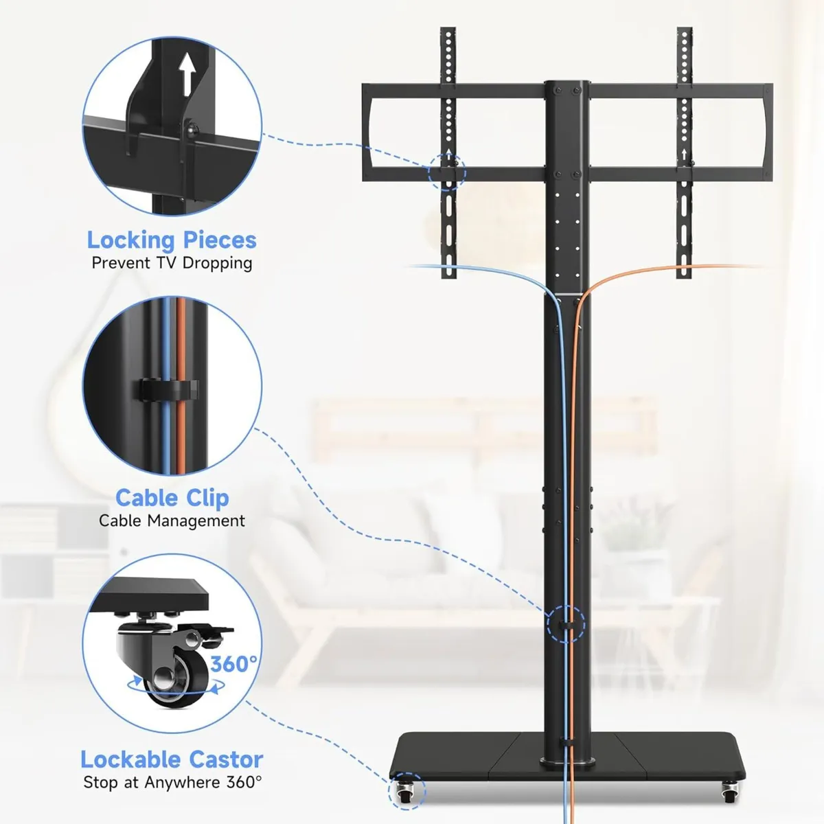 TV Stand with Wheels Height Adjustable for 42 - Image 3