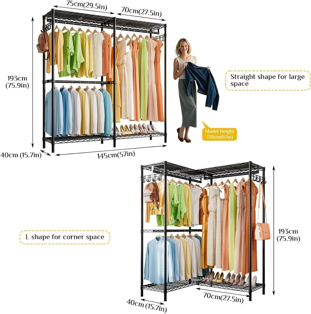 Heavy Duty Clothes Rail for Corner with Hanging - Image 3