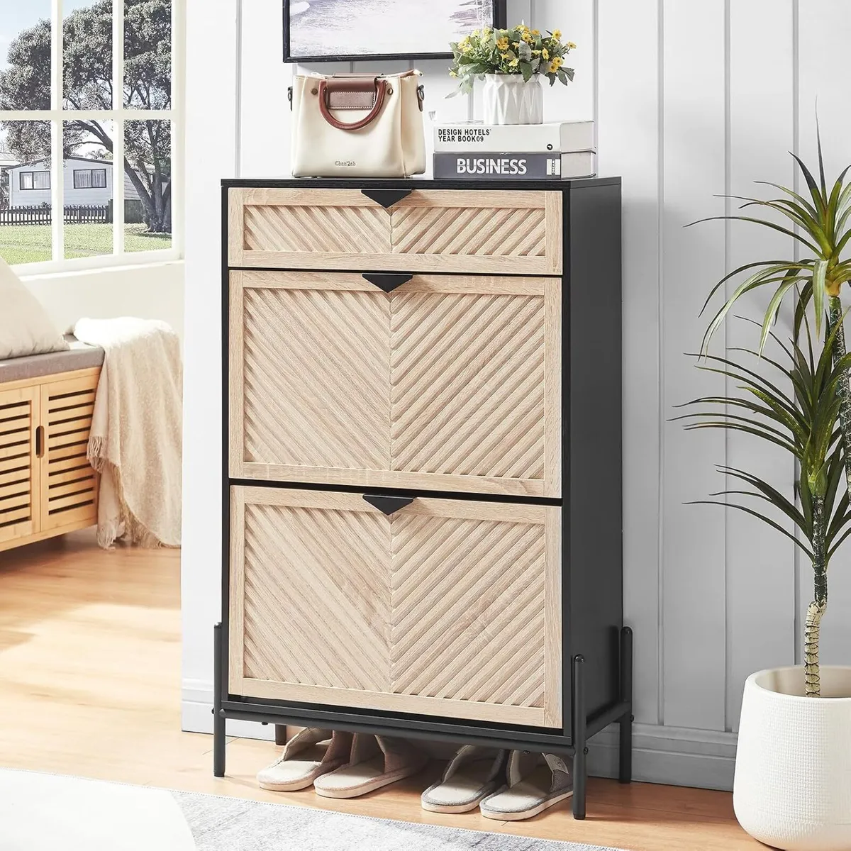 Shoe Cabinet with 2 Flip Drawers Narrow Entryway - Image 1
