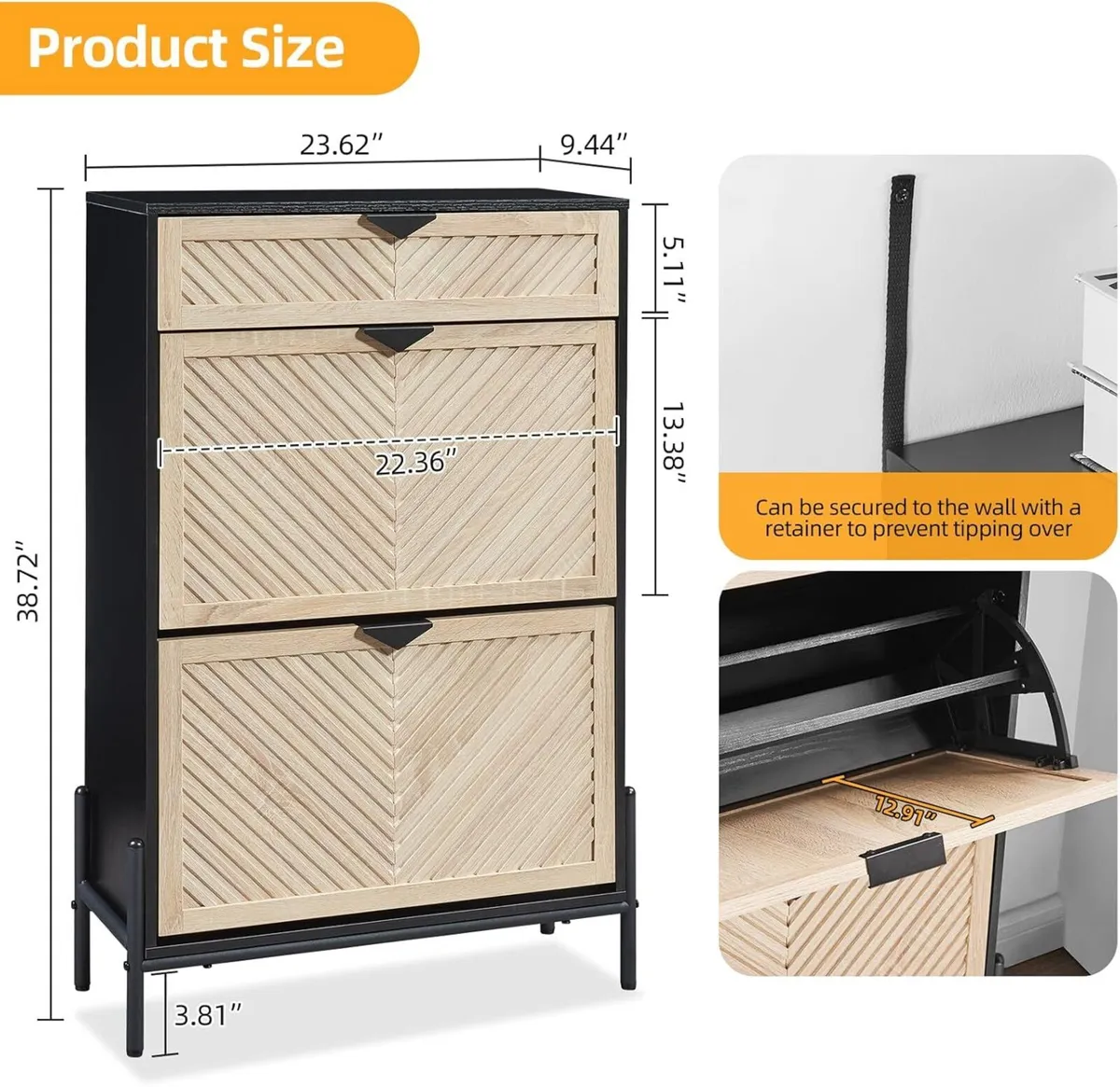 Shoe Cabinet with 2 Flip Drawers Narrow Entryway - Image 2