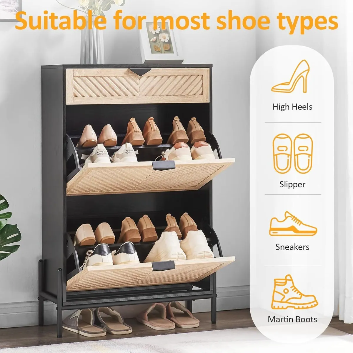 Shoe Cabinet with 2 Flip Drawers Narrow Entryway - Image 3