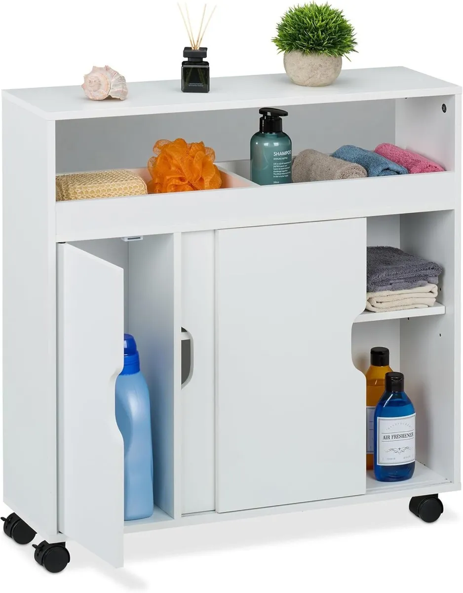 Slim Rolling Cabinet 3 Compartments 2 Shelves - Image 1