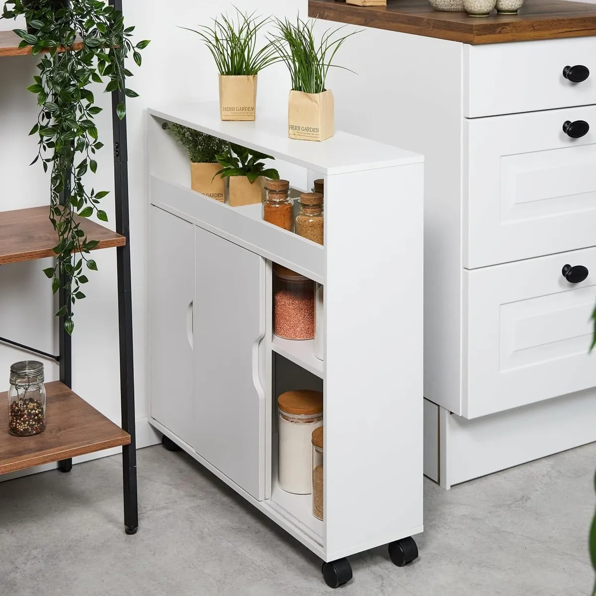 Slim Rolling Cabinet 3 Compartments 2 Shelves - Image 3