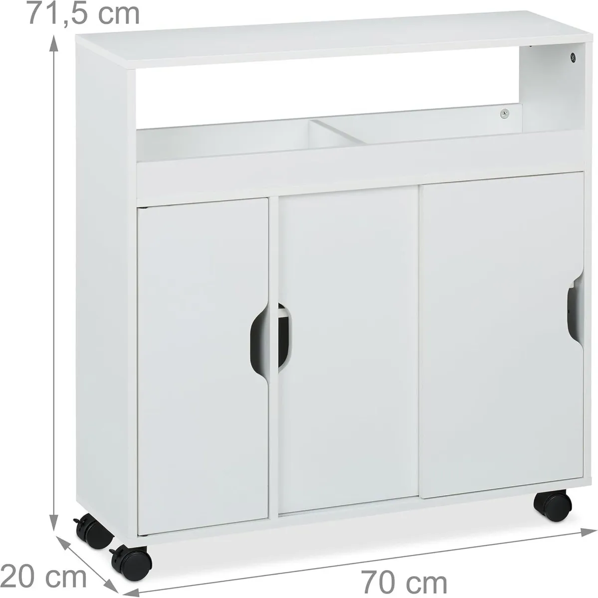 Slim Rolling Cabinet 3 Compartments 2 Shelves - Image 4