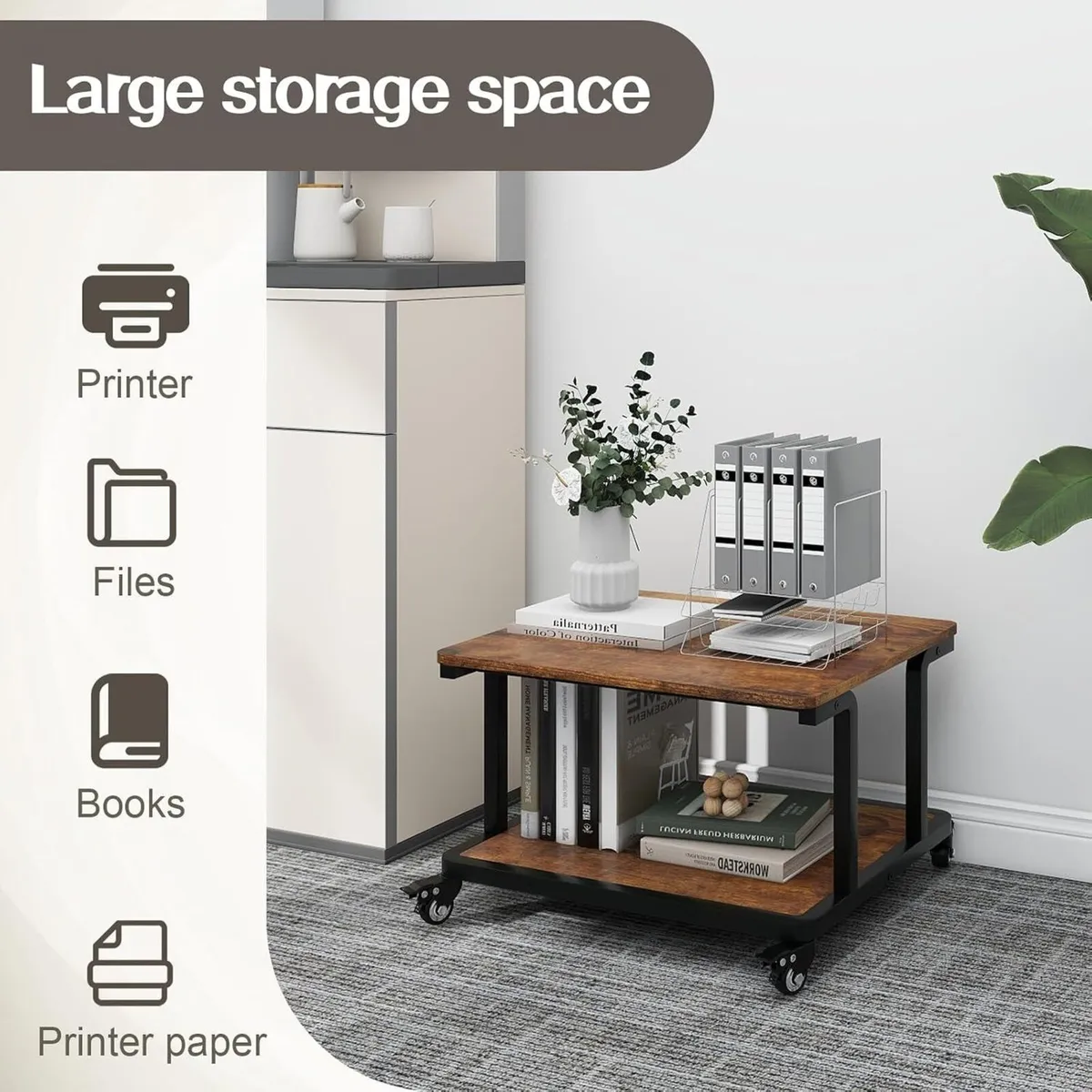 2-Tier Laser Printer Stand with Storage Shelf - Image 3