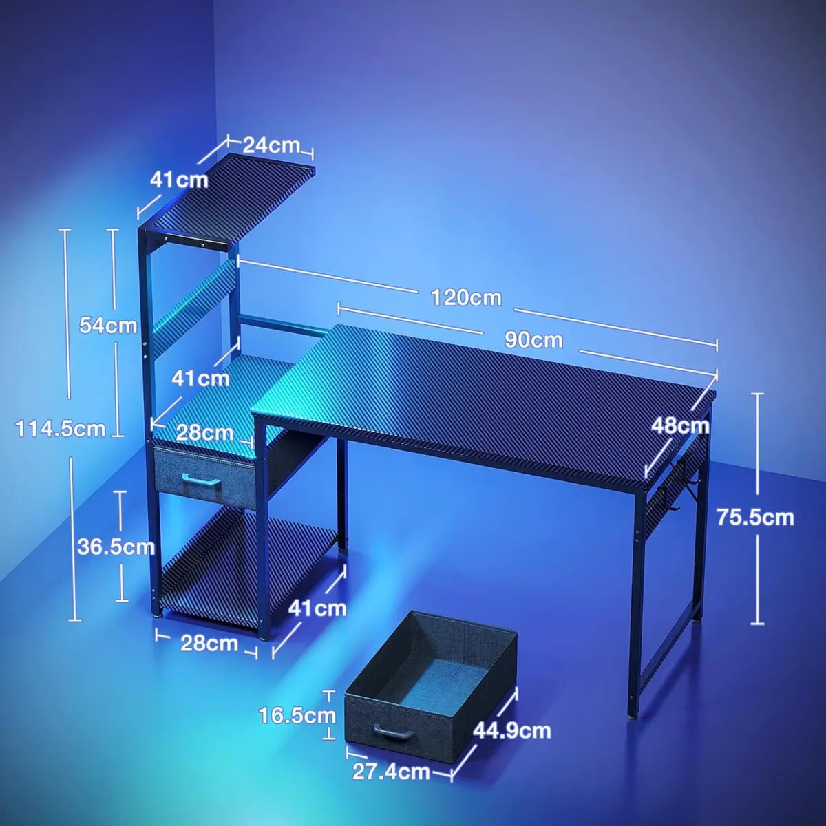 Gaming Desk with LED Lights Carbon - Image 3