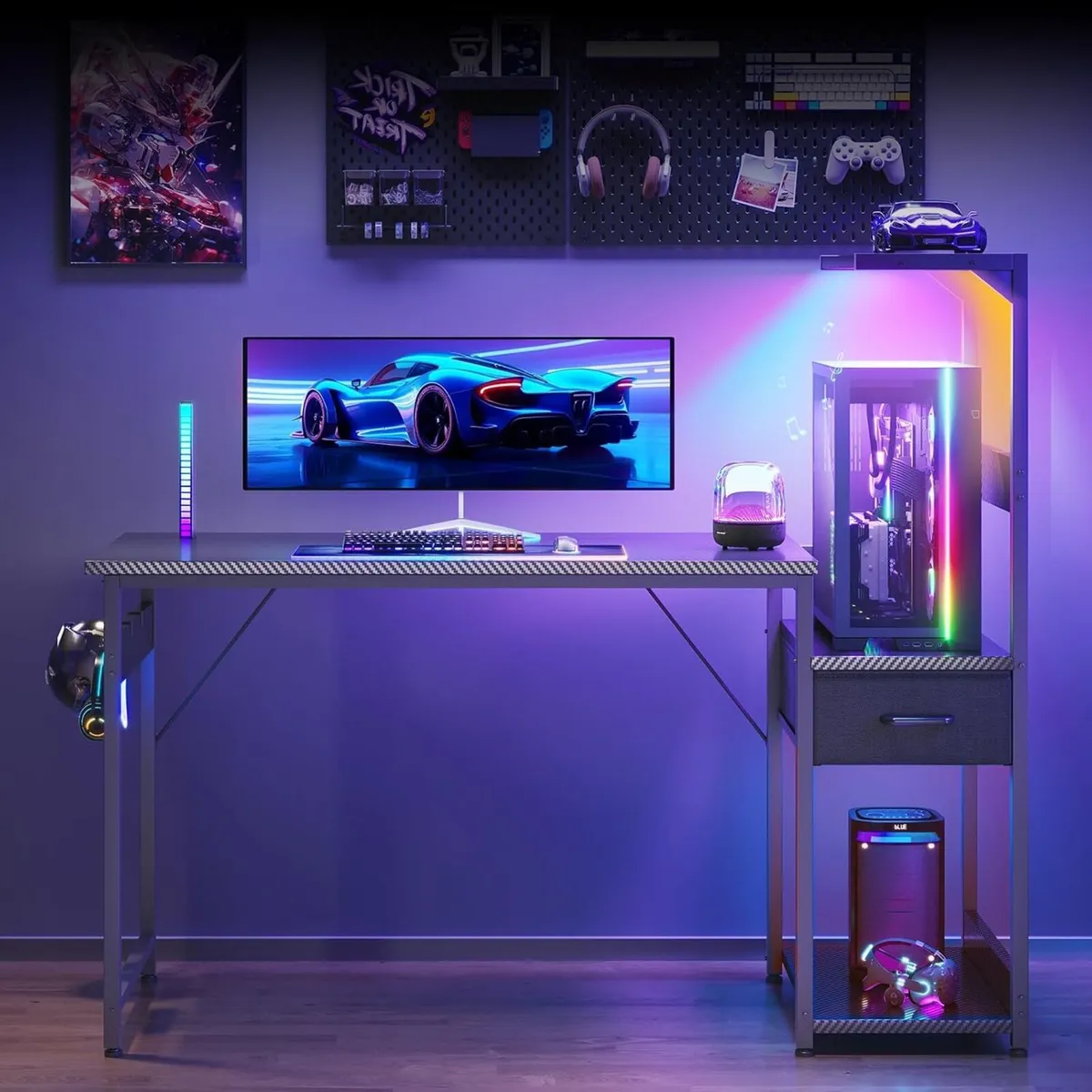 Gaming Desk with LED Lights Carbon - Image 4