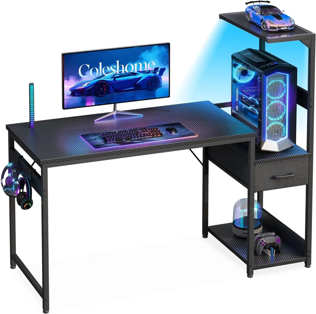 Gaming Desk with LED Lights Carbon - Image 1