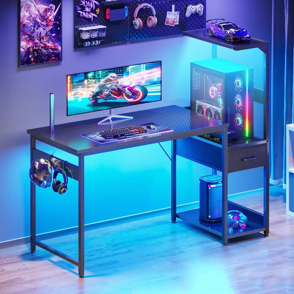 Gaming Desk with LED Lights Carbon - Image 2