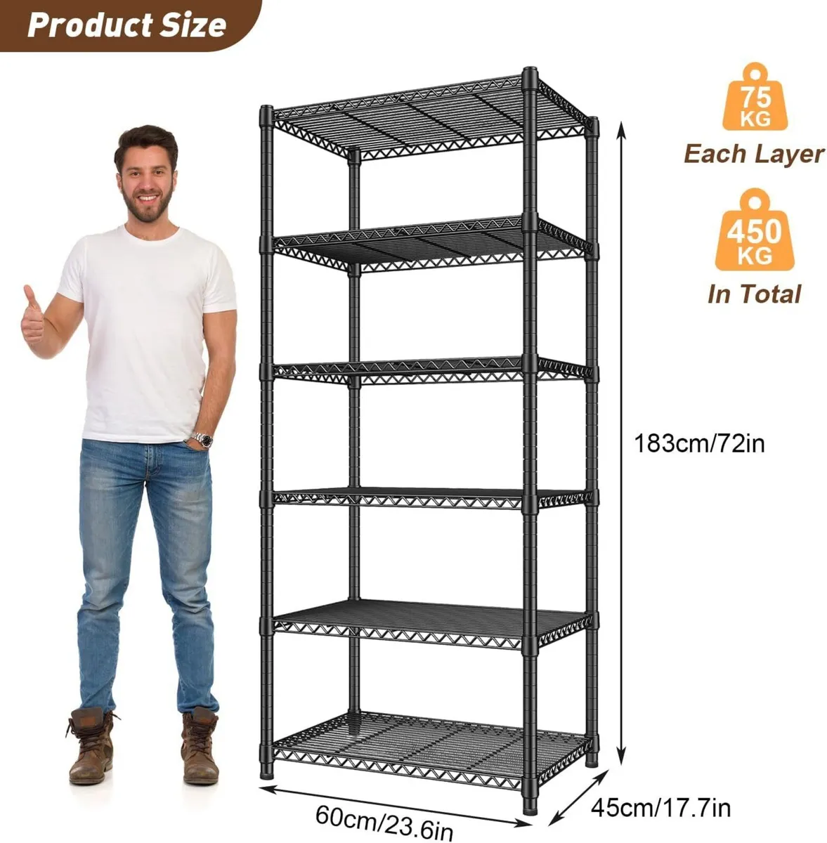 6-Shelf Storage Rack Unit with Height Adjustable - Image 3