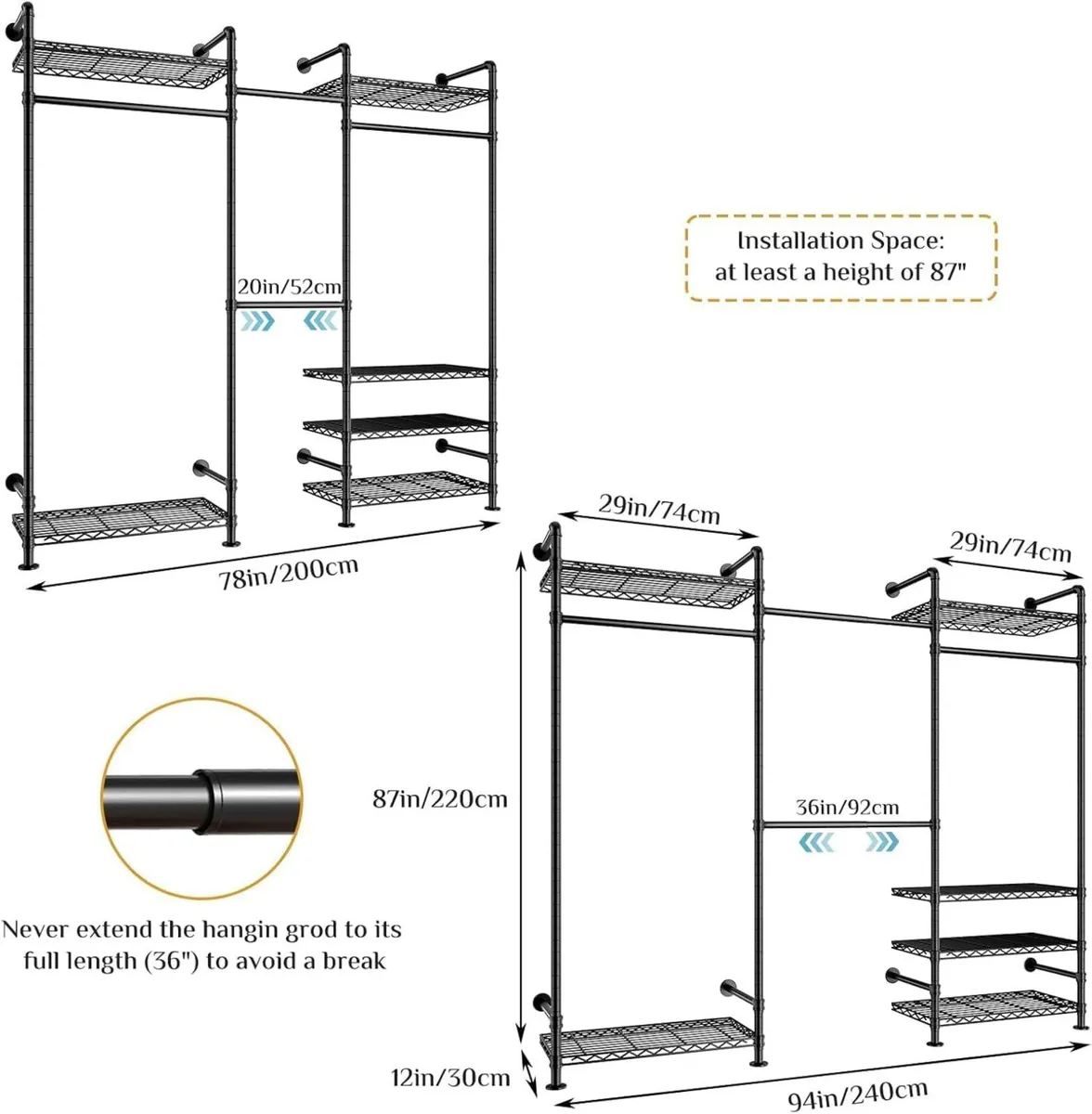 Wall Mounted Heavy Duty Clothes Rail with 6 - Image 2