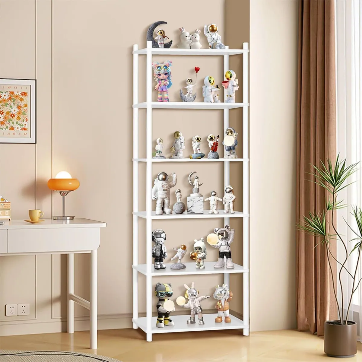 6 Tier Bookshelf Tall Shelving Unit Wooden Floor - Image 3