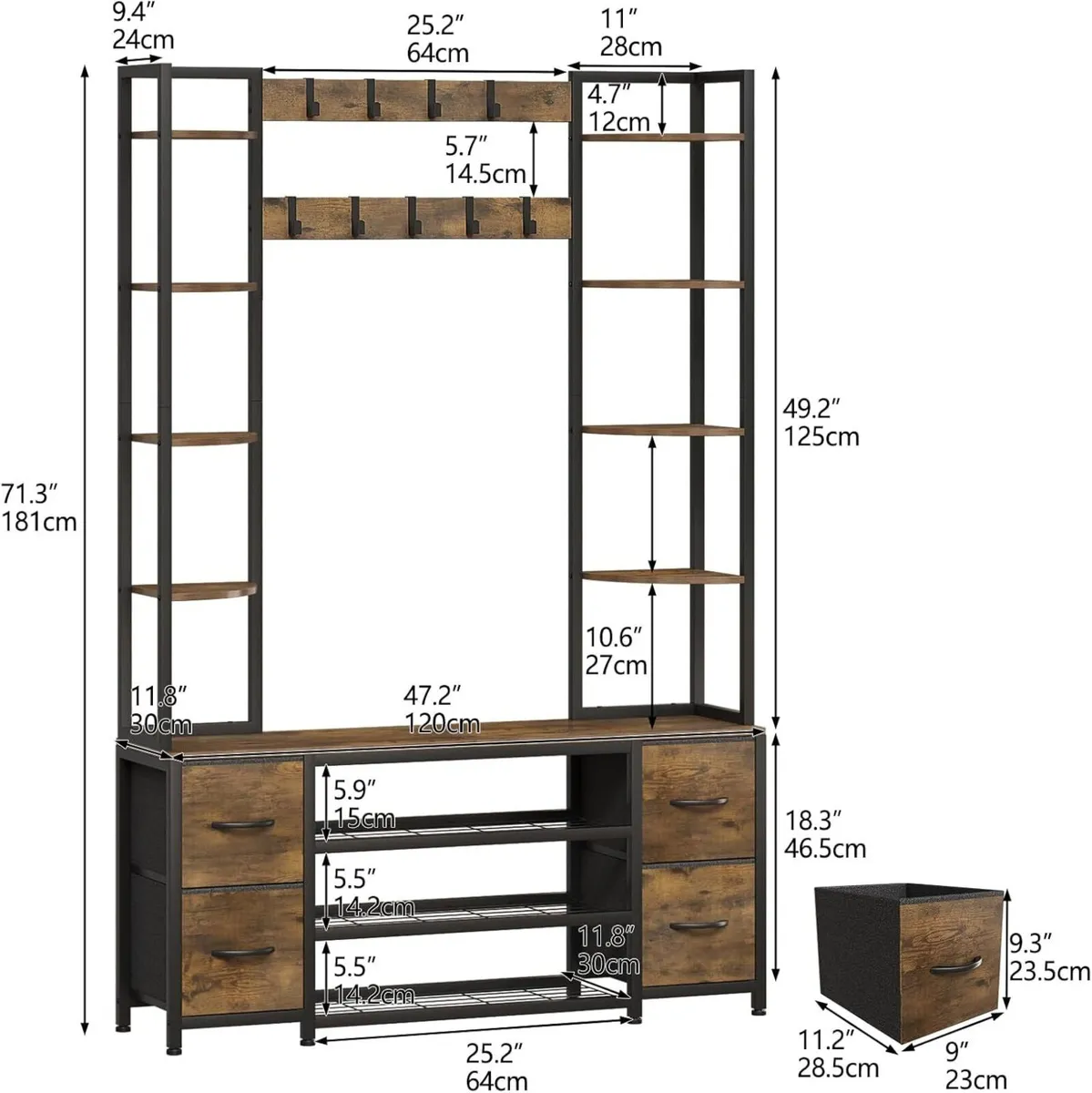 Large 5-In-1 Entryway Hall Tree with Bench Coat - Image 2
